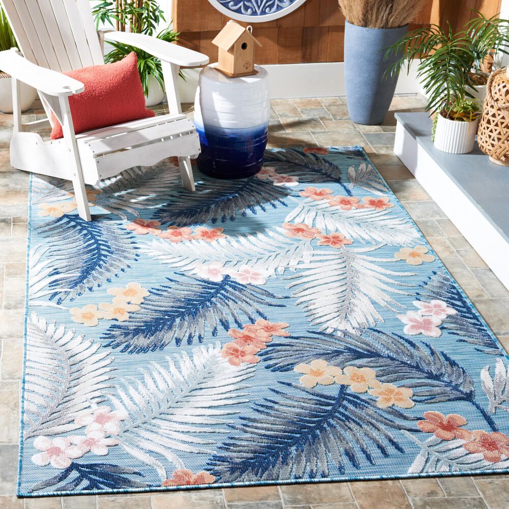 Safavieh Cabana CBN451J 8&#39; x 10&#39; Aqua and Ivory Indoor/Outdoor Area Performance Rug, , large