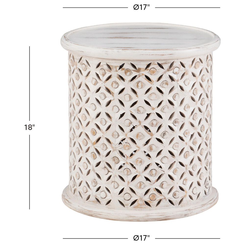 Linon Home Decor Inora Round Side Table in Distressed Antique White, , large