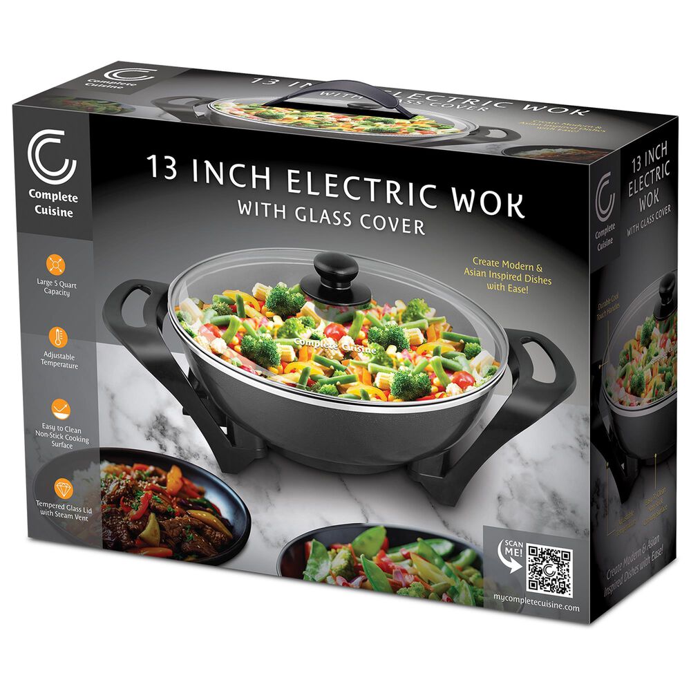 Complete Cuisine 5 Qt Electric Wok with Glass Lid in Black, , large