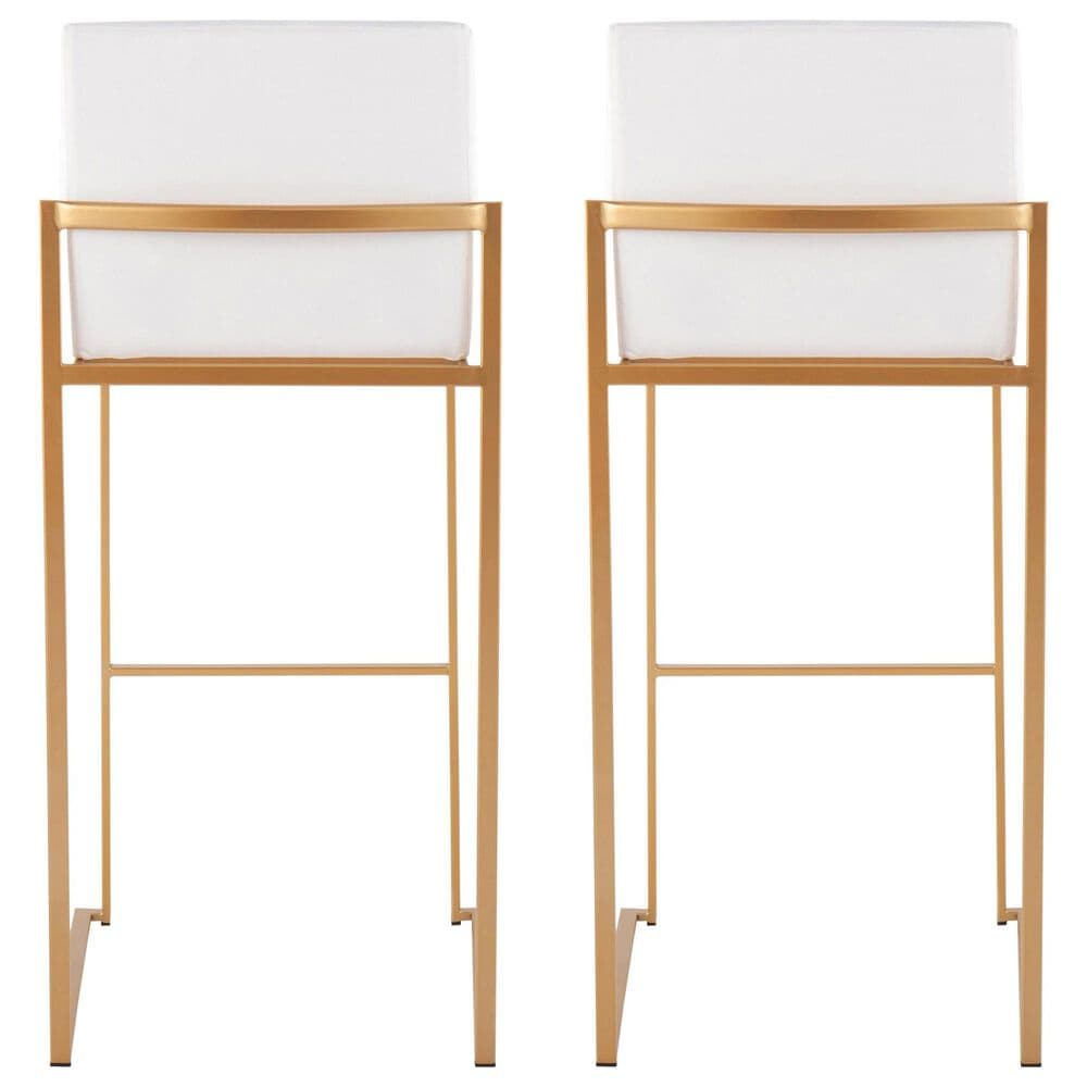 LumiSource Fuji 30" Bar Stool with White Upholstery in Gold (Set of 2), , large