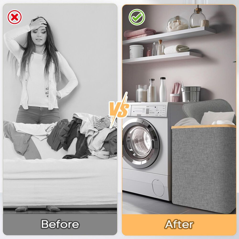 HOMLUX 36 Gallon Laundry Hamper with Lid in Grey, , large