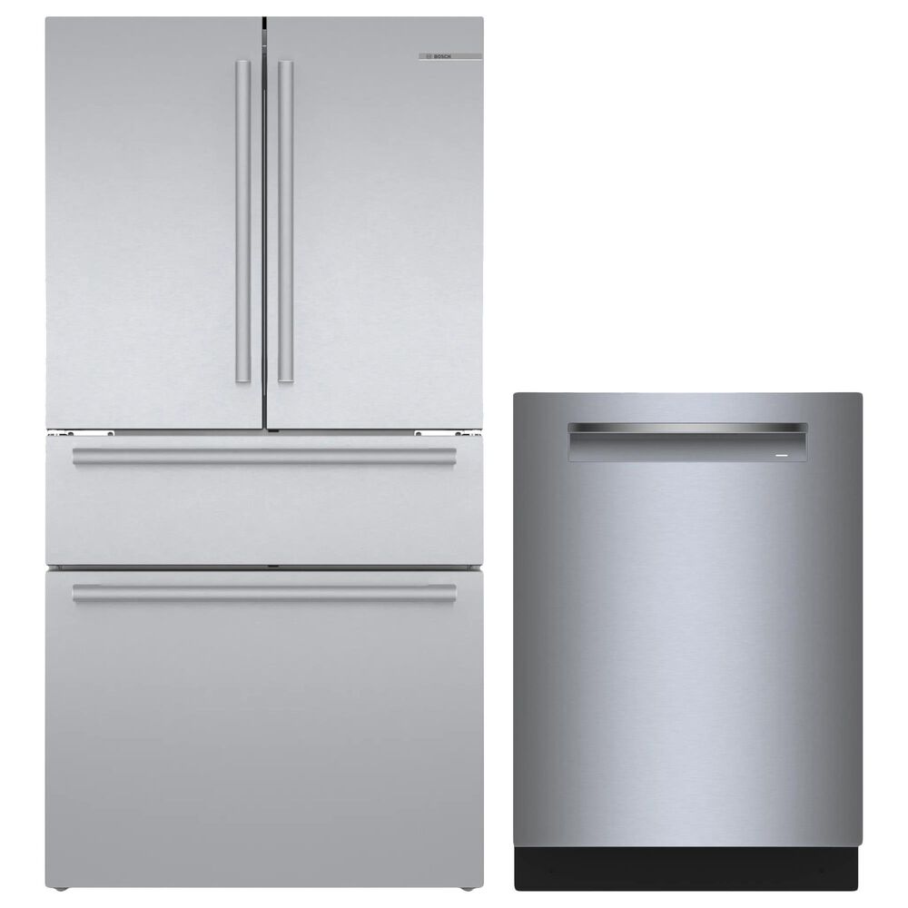 Bosch 2-Piece Kitchen Package with 20.5 Cu. Ft. 4-Door French Door Refrigerator and Pocket Handle Dishwasher in Stainless Steel, , large