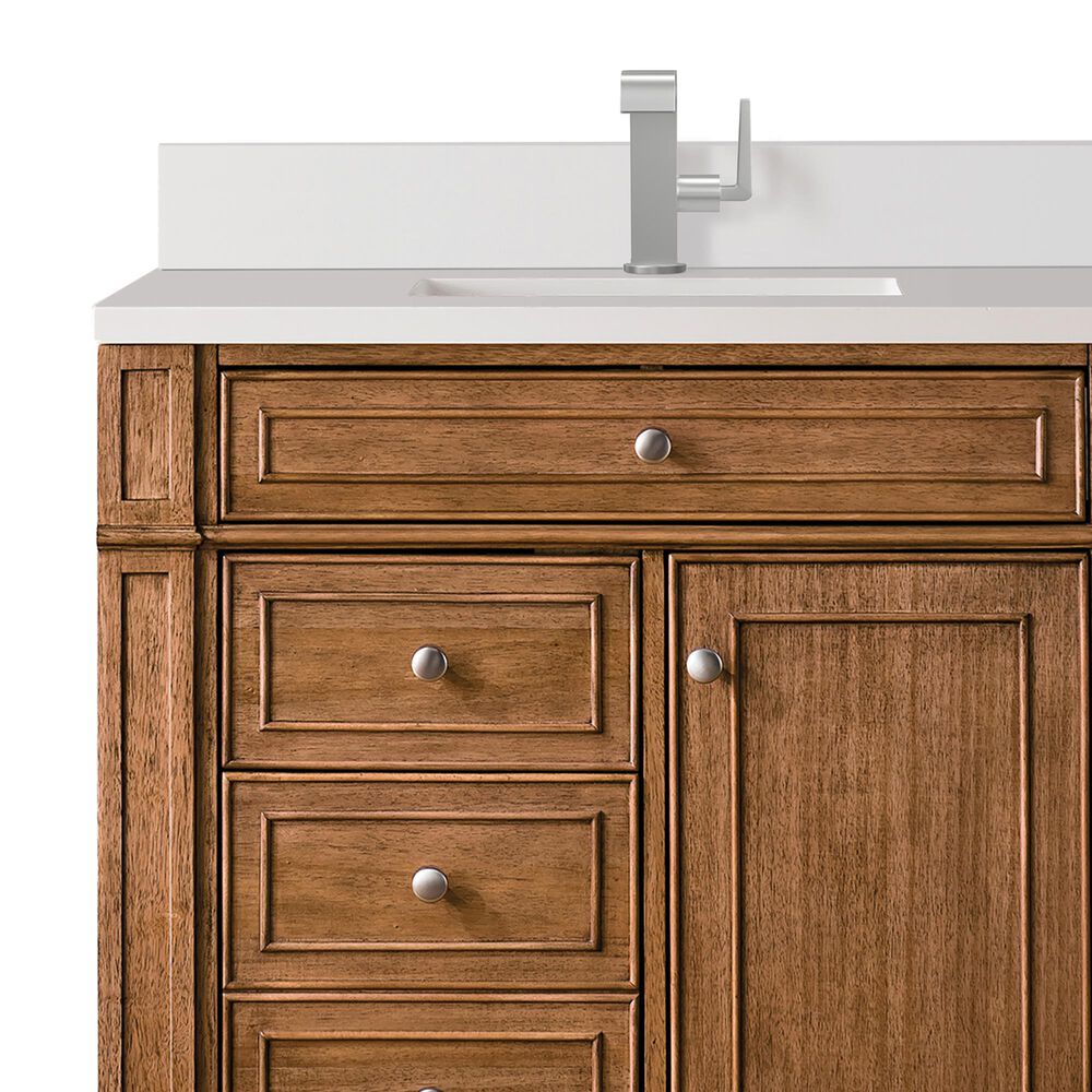 James Martin Vanities Bristol 36" Single Bathroom Vanity in Saddle Brown with Single Hole 3 cm White Zeus Quartz Top and Rectangular Sink, , large