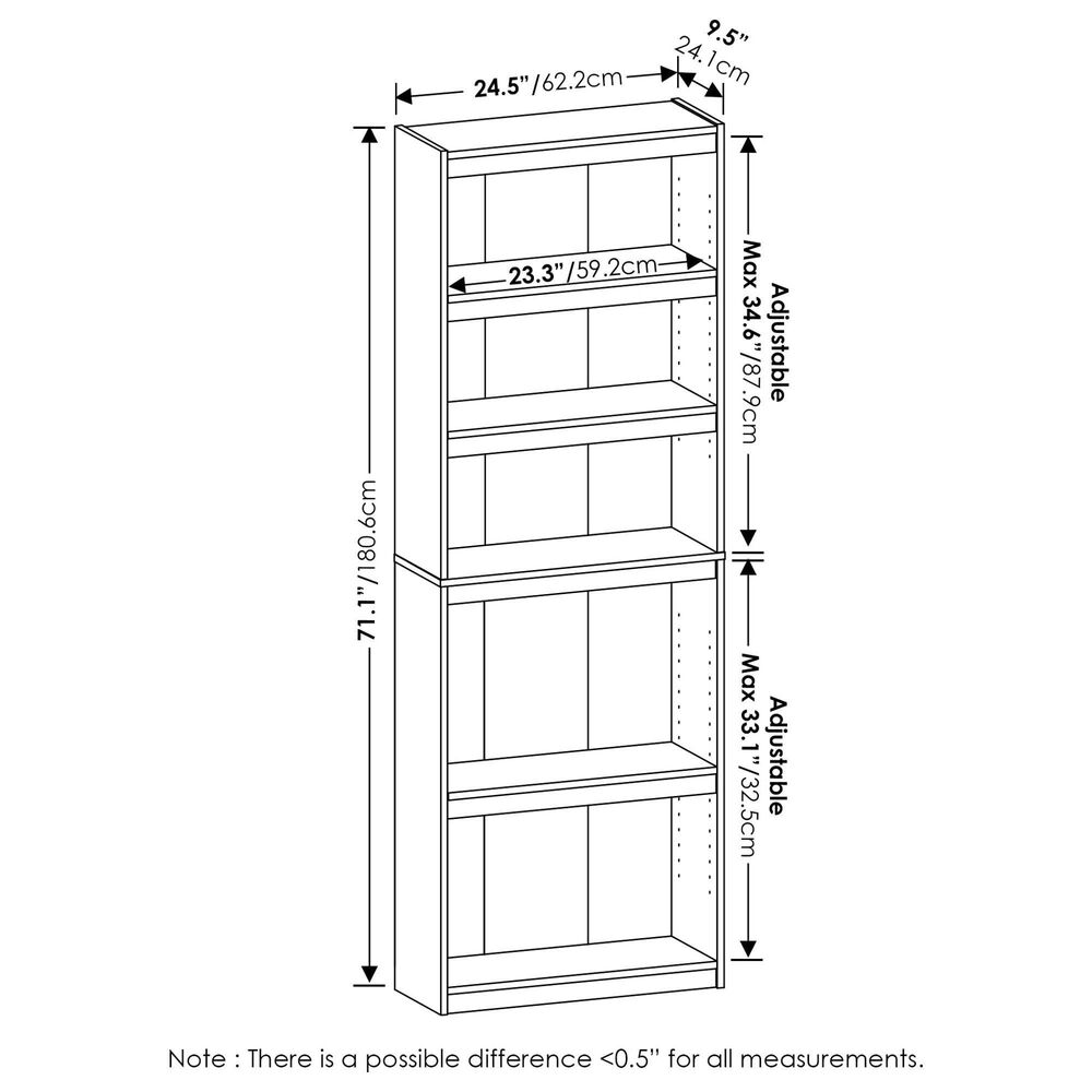 HOMLUX Enhanced Home 5-Tier Shelf Bookcase in White, , large