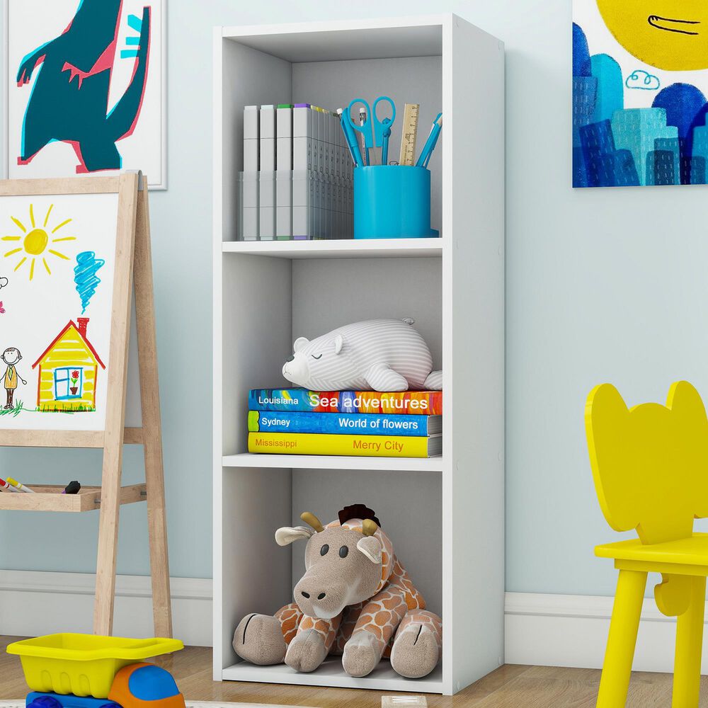 HOMLUX 3-Tier Bookcase with Decorative Open Shelves in White, , large