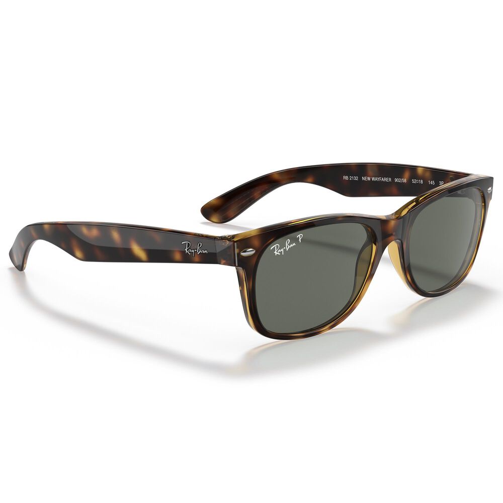 Ray-Ban New Wayfarer Classic Sunglasses with Green Lenses in Polished Tortoise, , large