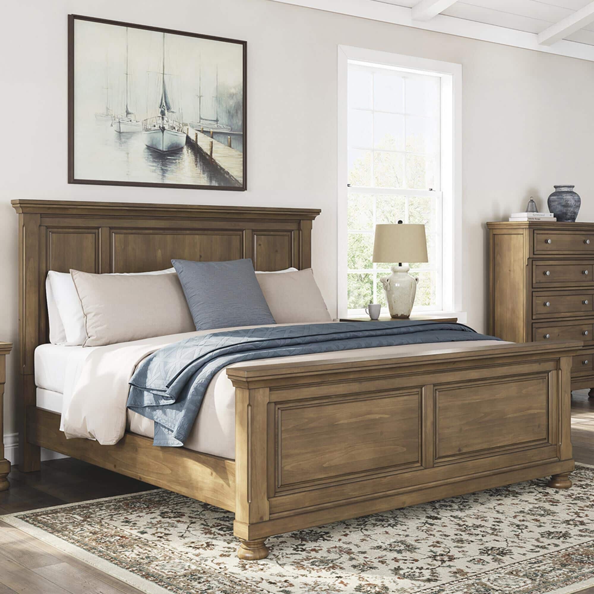 Ashley Feddinger California King Panel Bed in Chestnut Brown