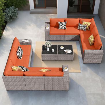 HOMLUX 12-Piece Modern Outdoor Sectional Furniture Set in Orange Red, , large