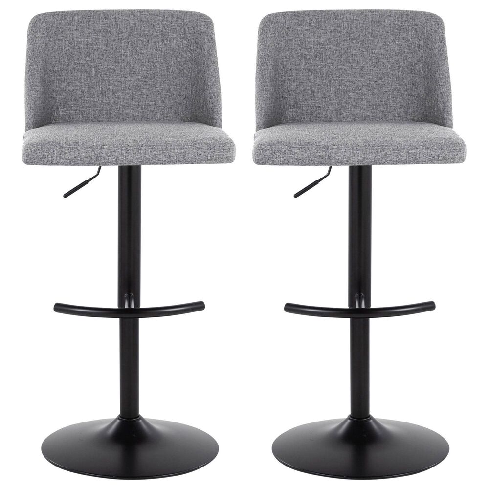 LumiSource Toriano Swivel Adjustable Bar Stool with Grey Fabric Upholstery in Black (Set of 2), , large