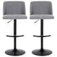 LumiSource Toriano Swivel Adjustable Bar Stool with Grey Fabric Upholstery in Black (Set of 2), , large