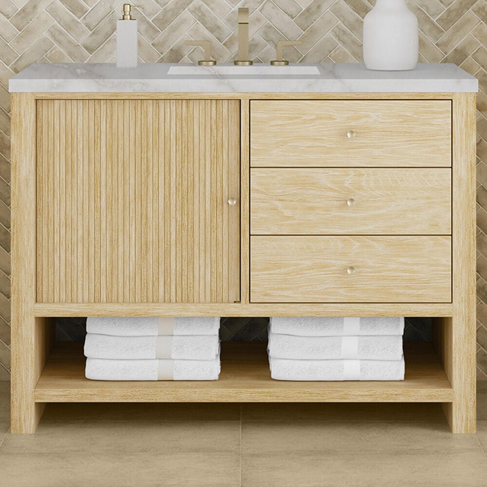 James Martin Vanities Marigot Single 48&quot; Single Vanity in Sun-washed Oak with 3 cm Victorian Silver Quartz Top, , large