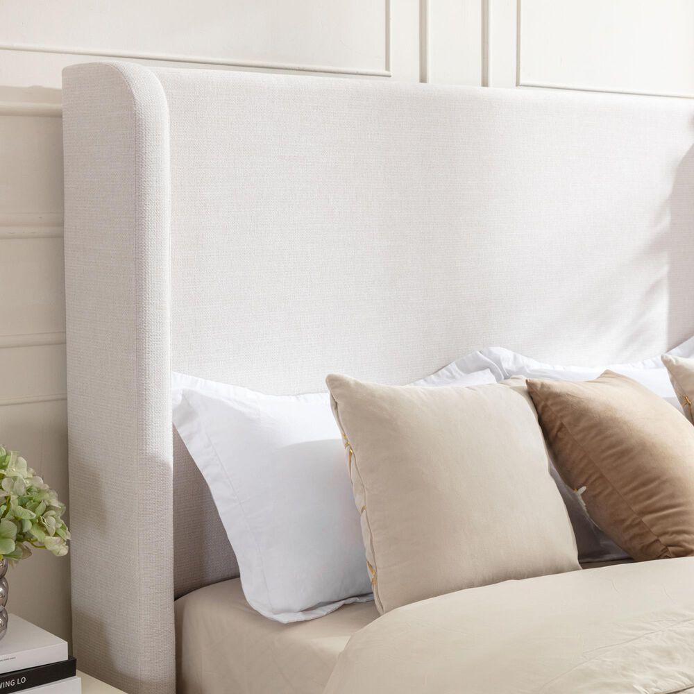 Hearth and Haven Hayden Queen Panel Bed with Ivory Upholstery in Walnut, , large