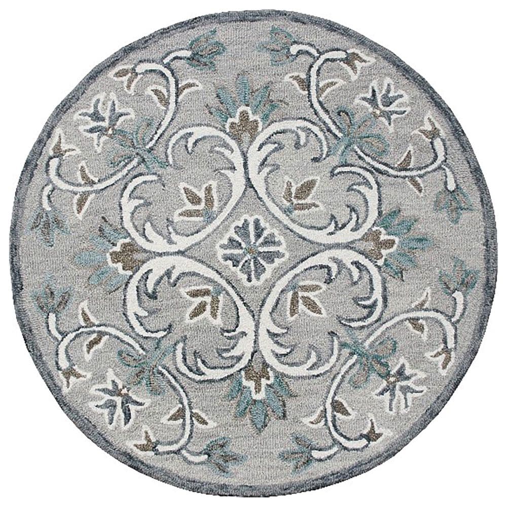 L&R Resources Sinuous Floral Filigree 6" Round Taupe, Gray and Blue Area Rug, , large