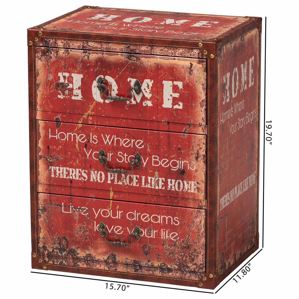 Baxton Studio Lorand 3-Drawer Storage Trunk in Red, , large