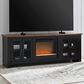 Ashley Wildenauer 76" TV Stand with Electric Fireplace in Rich Brown and Warm Satin Black, , large