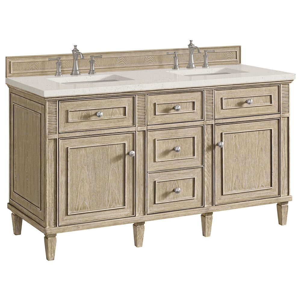 James Martin Vanities Lorelai 60" Double Vanity in Whitewashed Oak with 3 cm Lime Delight Quartz Top, , large