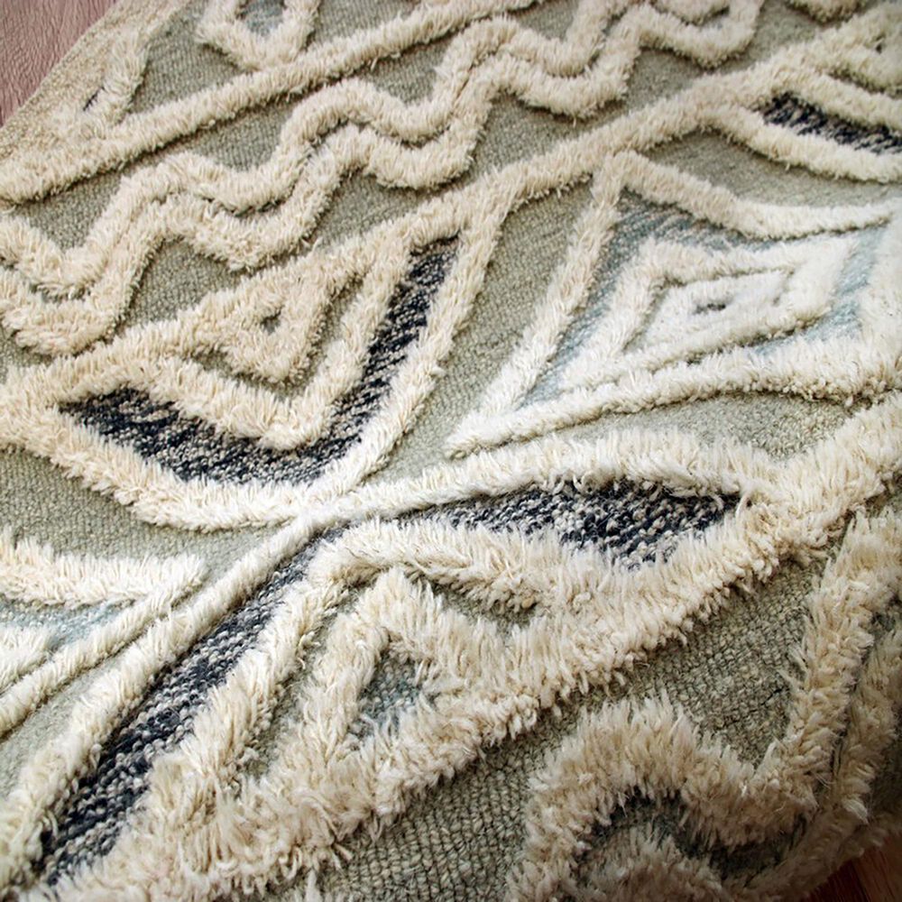 L&amp;R Resources Sinuous Geometric Motif 6&#39; Round Gray, Cream and Blue Area Rug, , large