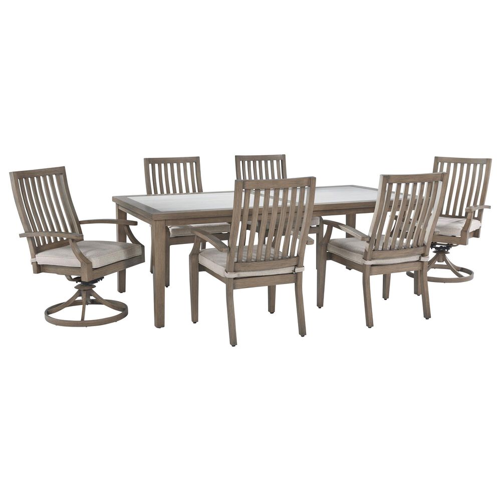 Ashley Rainier Ranch 7-Piece Patio Rectangular Dining Set in Brown and Beige, , large