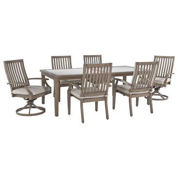 Ashley Rainier Ranch 7-Piece Patio Rectangular Dining Set in Brown and Beige, , large