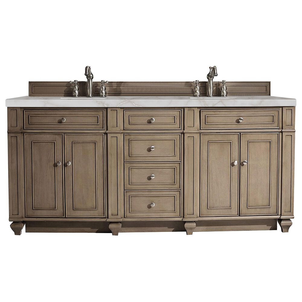 James Martin Vanities Bristol 72" Double Bathroom Vanity in Whitewashed Walnut with 3 cm Eternal Jasmine Pearl Silestone Top, Rectangular Sinks and FreePower Wireless Charger, , large