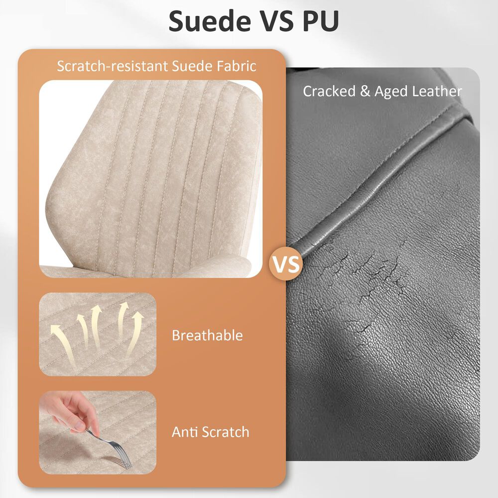 HOMLUX Mid Back Ergonomic Office Chair with Suede Leather in Beige, , large