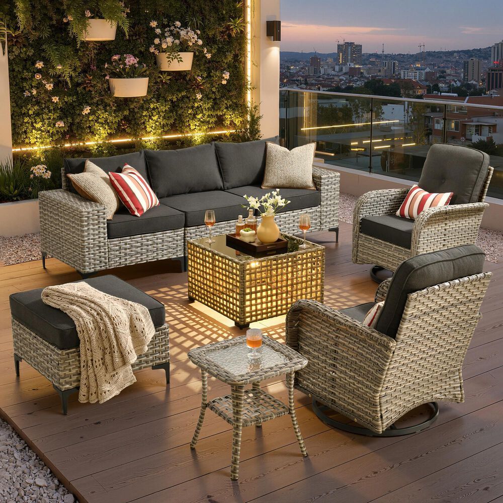 HOMLUX 8-Piece All-weather Rattan Outdoor Patio Furniture Set in Black, , large