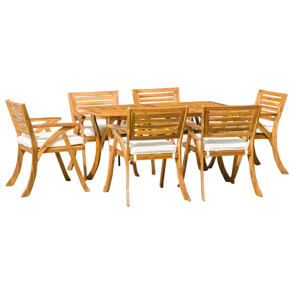 Hearth and Haven Hermosa 7-Piece Outdoor Dining Set with Cream Cushion in Teak, , large