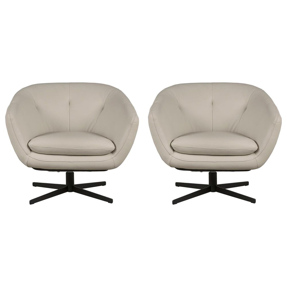Bordeaux &amp; Co Leather Swivel Chair in Oslo Pebble (Set of 2), , large