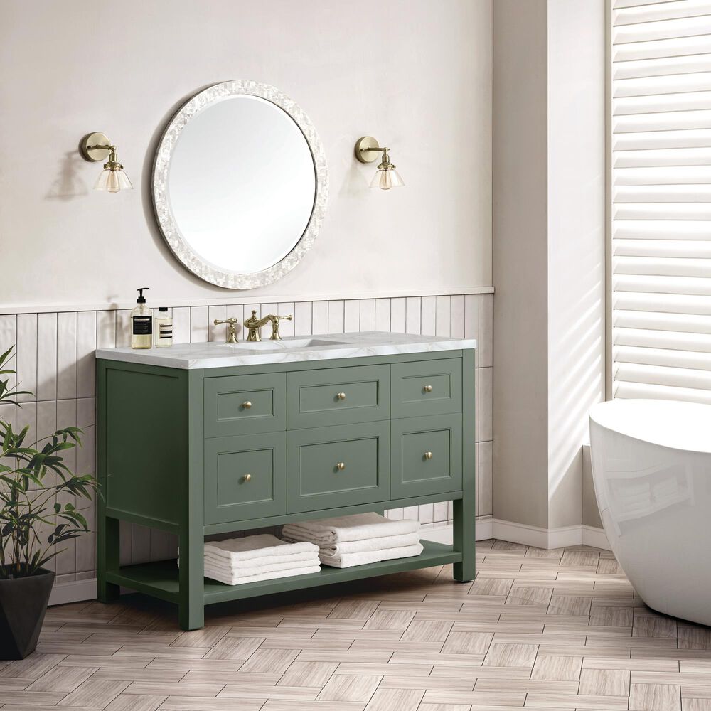 James Martin Vanities Breckenridge 48" Single Bathroom Vanity in Smokey Celadon with 3 cm Victorian Silver Quartz Top and Rectangular Sink, , large