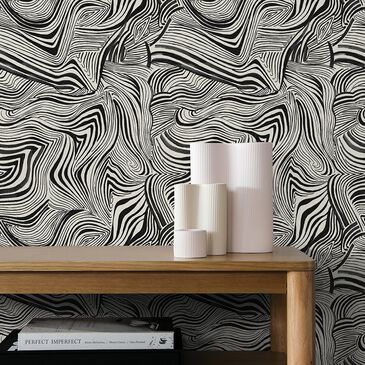 Tempaper Zebra Marble 198" x 20.5" Peel and Stick Wallpaper in Waverly White and Black, , large