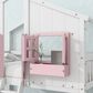Hearth and Haven Twin over Twin House Bunk Bed with Roof in Pink and White, , large