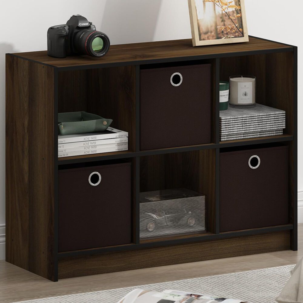HOMLUX 6-Cube Bookshelf Bookcase with Storage Bins in Columbia Walnut, , large