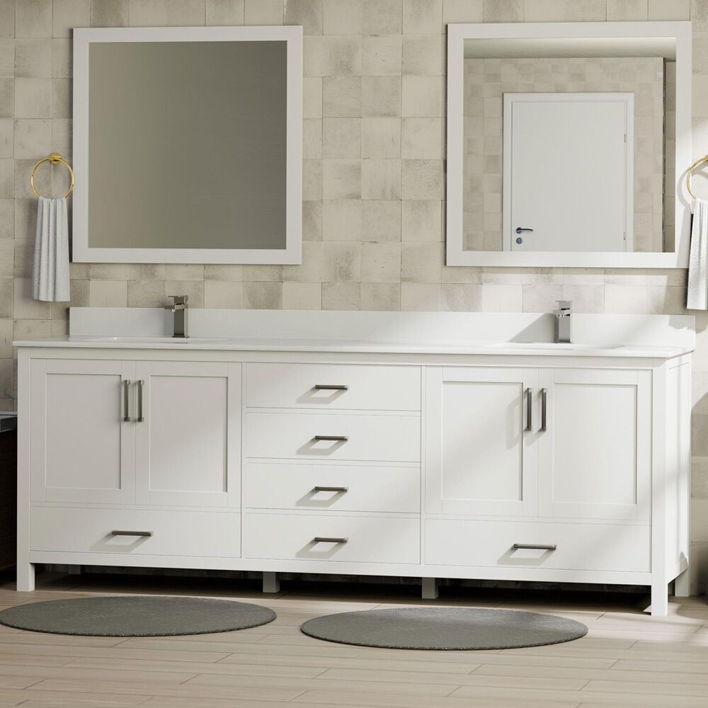 Lexora Home Jacques 80" Double Bathroom Vanity in White with 2 cm White Quartz Top and Rectangular Sinks, , large