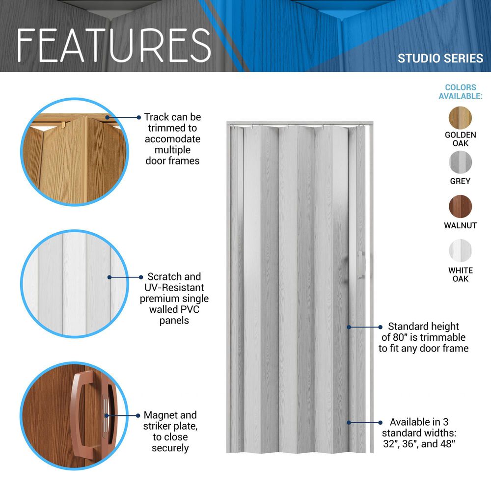 Rta Products Llc Studio 48&quot; PVC Foldable Accordion Doors in Walnut, , large