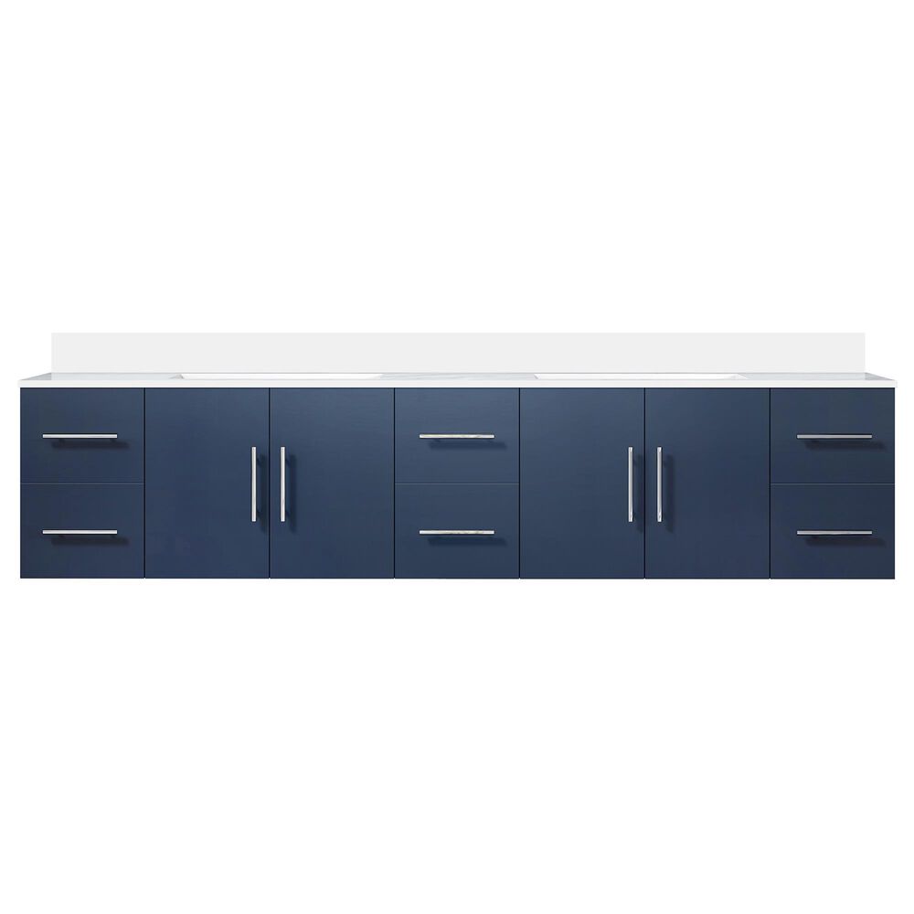 Lexora Home Geneva 84&quot; Double Bathroom Vanity in Navy Blue with 2 cm White Quartz Top and Rectangular Sinks, , large