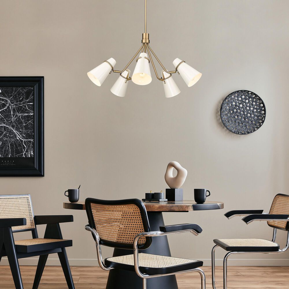 Golden Lighting Reeva 5-Light Chandelier with White Shade in Modern Brass, , large