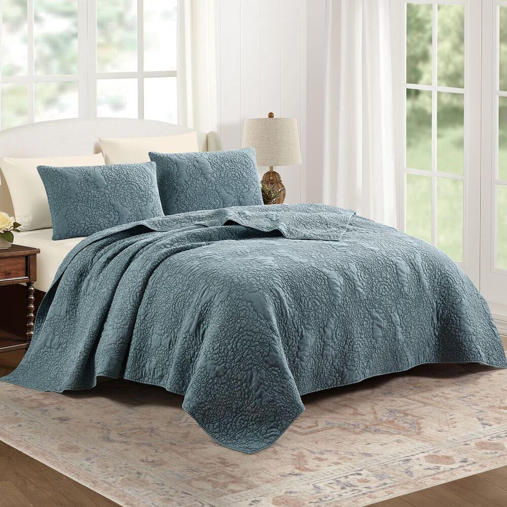 Peking Handicraft Mystic Floral 3-Piece King Quilt Set in Teal, , large