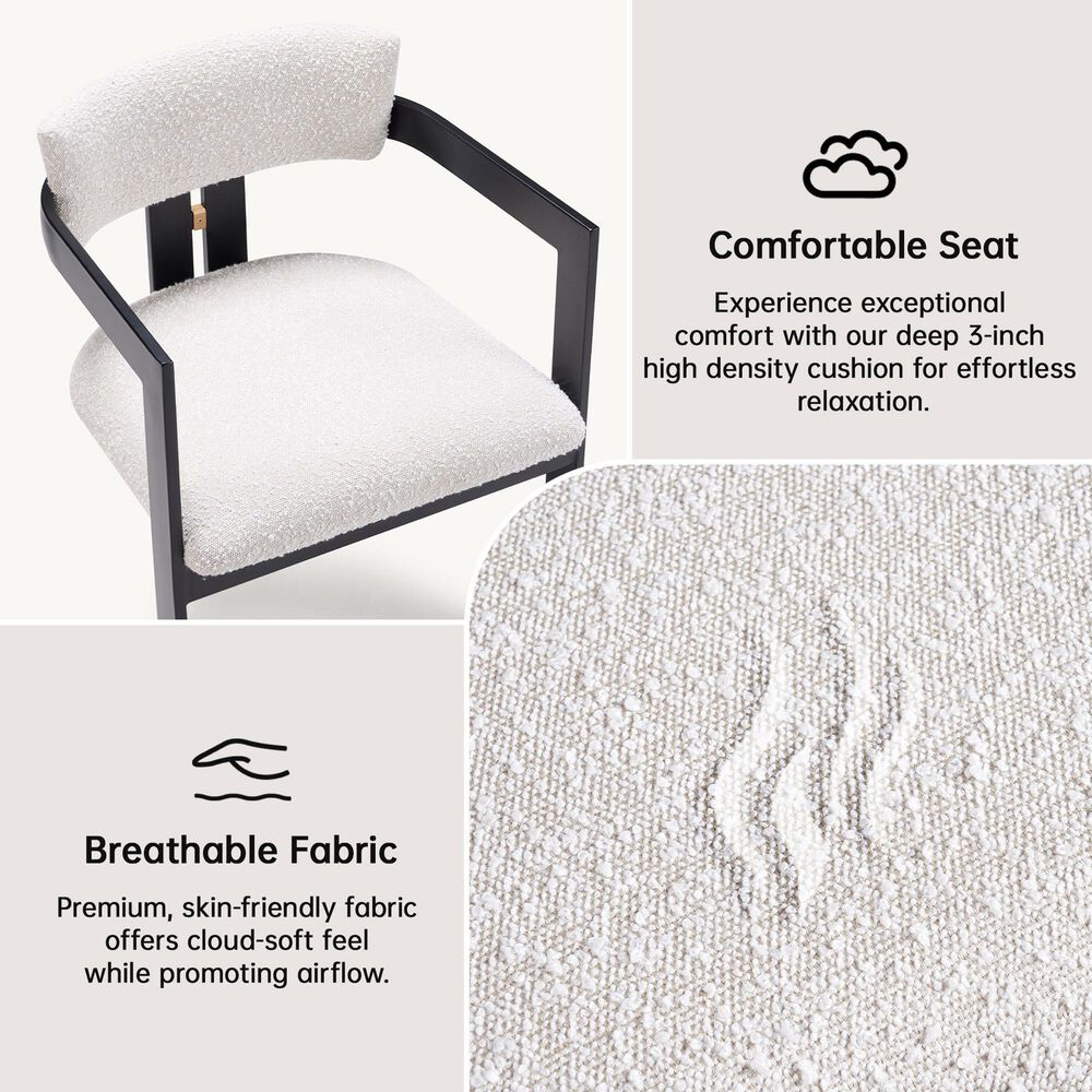 Morden Fort Boucle Armless Side Chair with White Cushion in Matte Black (Set of 2), , large