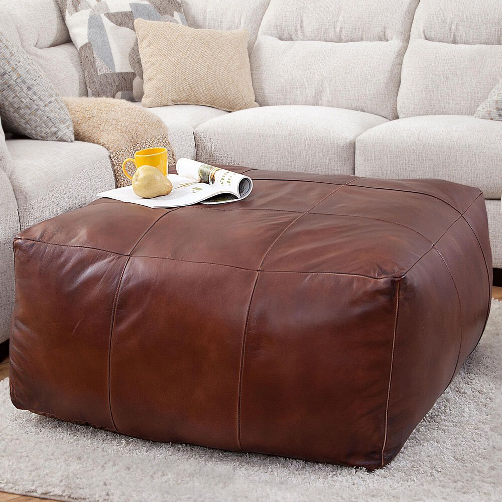 Forma &amp; Co Wellington Leather Pouf in Brown, , large