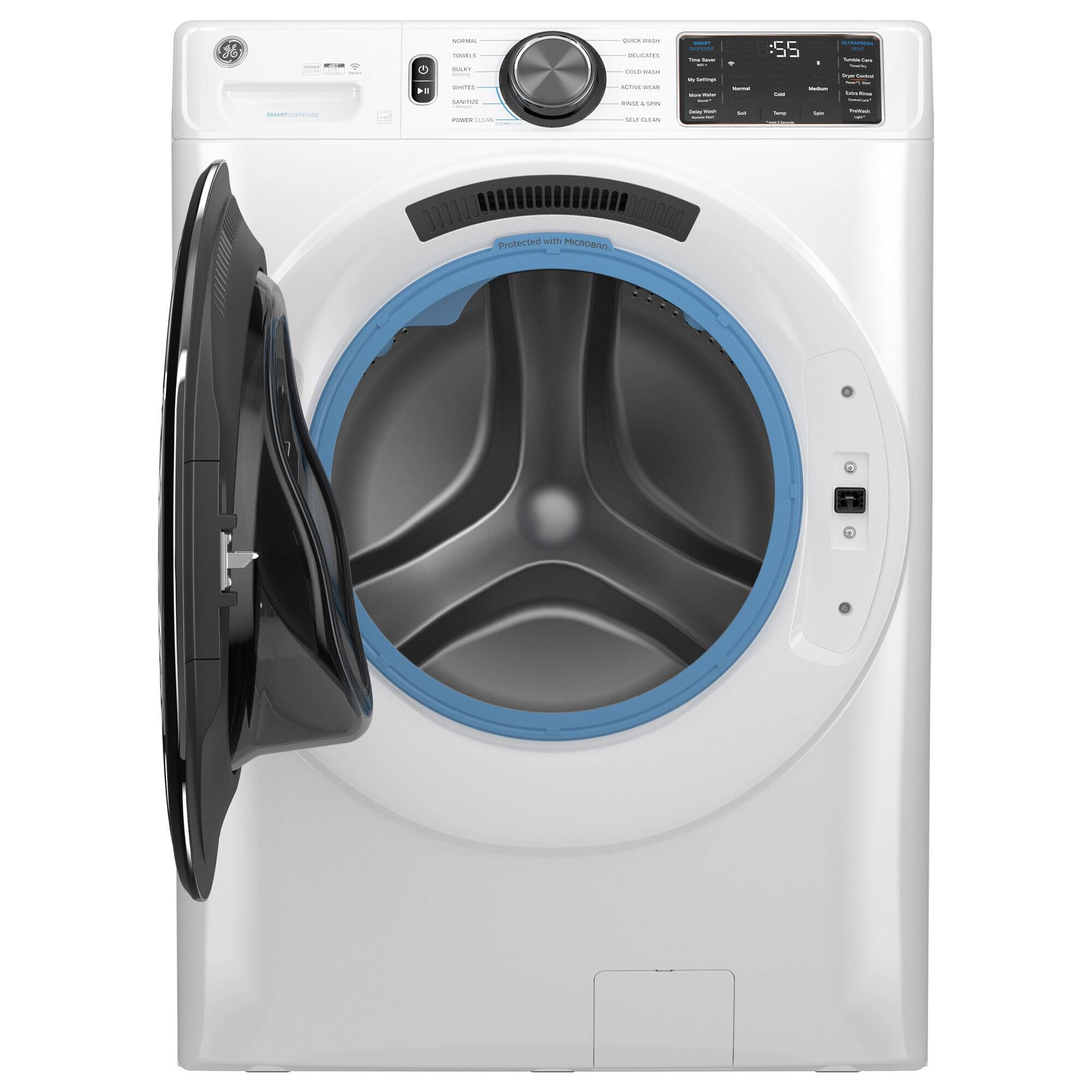 GE Appliances 5.0 Cu. Ft. Front Load Washer with Steam in White NFM