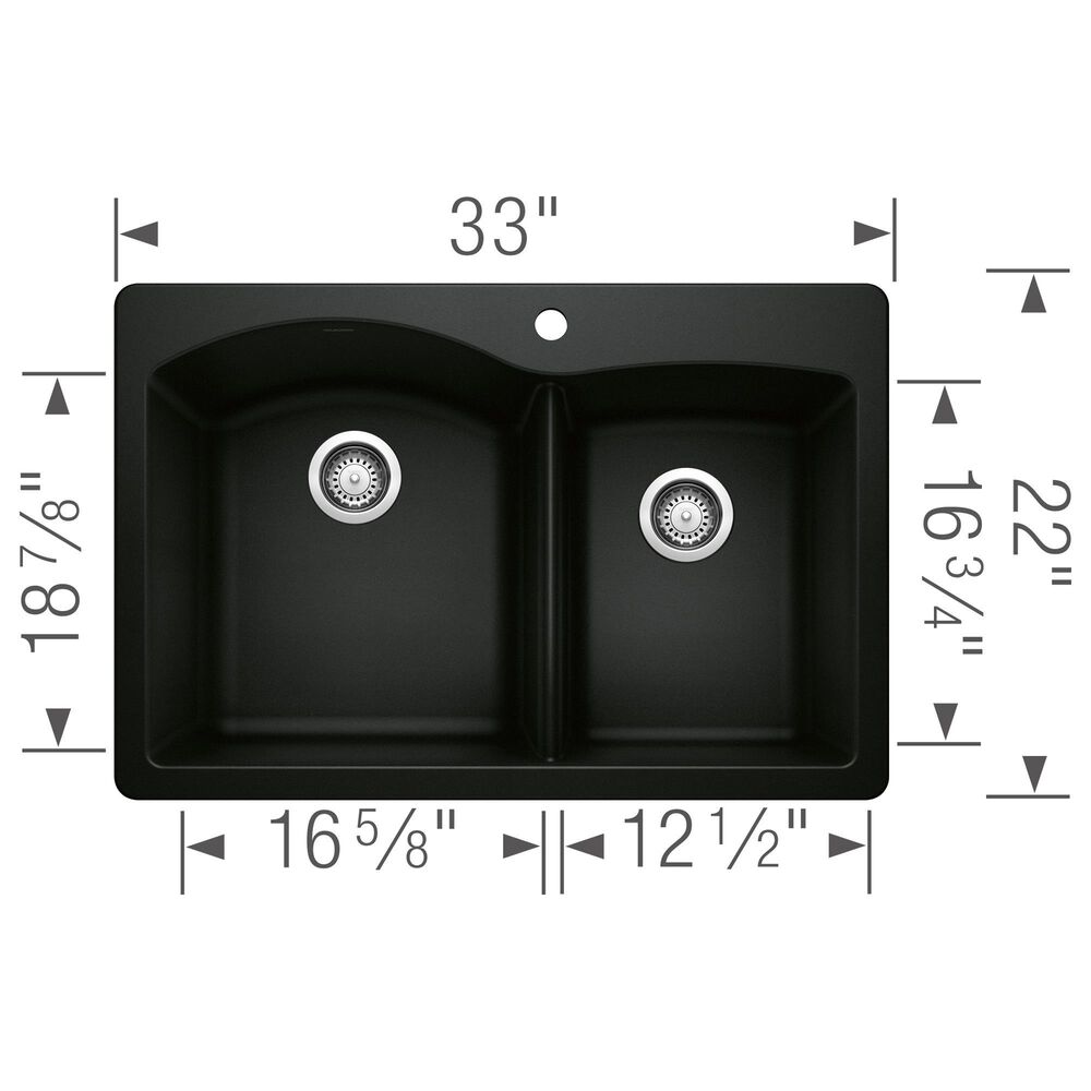 Blanco Diamond 1-3/4 Double Bowl Dual Mount Kitchen Sink in Coal Black, , large