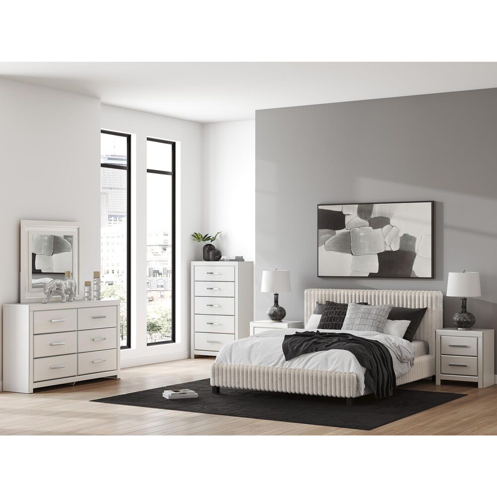 Ashley Zuraleus Queen Upholstered Platform Bed with Two Nightstands in Matte White, , large