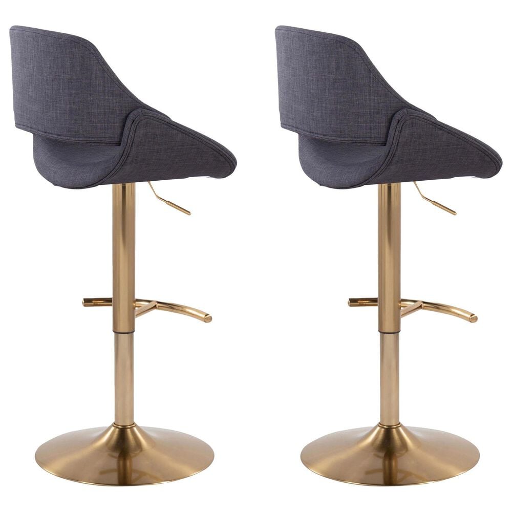 LumiSource Fabrico Swivel Adjustable Bar Stool with Charcoal Noise Fabric Upholstery and Rounded T Footrest in Gold (Set of 2), , large