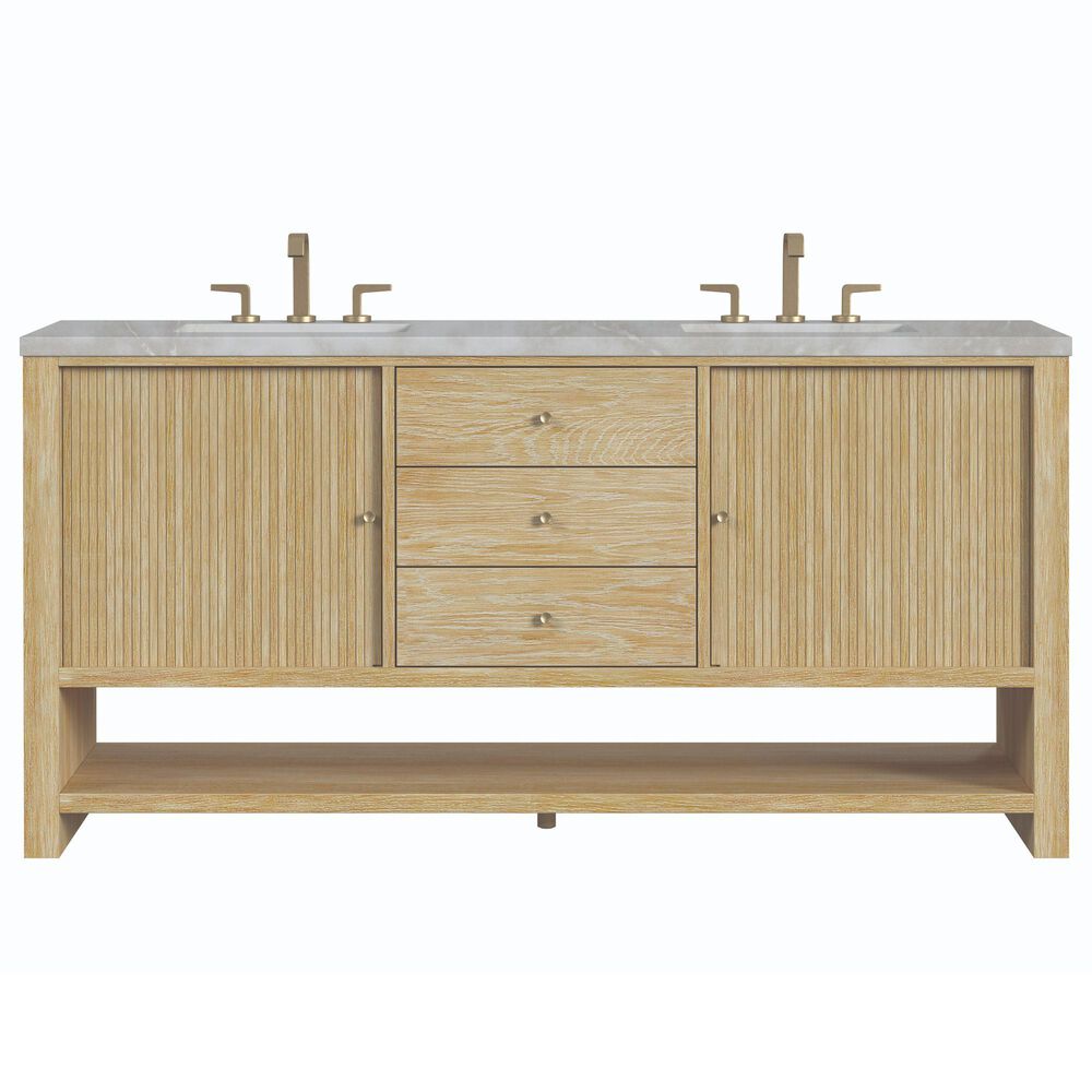 James Martin Marigot 72" Double Bathroom Vanity in Sunwashed Oak with 3 cm Victorian Silver Quartz Top, Rectangular Sinks and FreePower Wireless Charger, , large