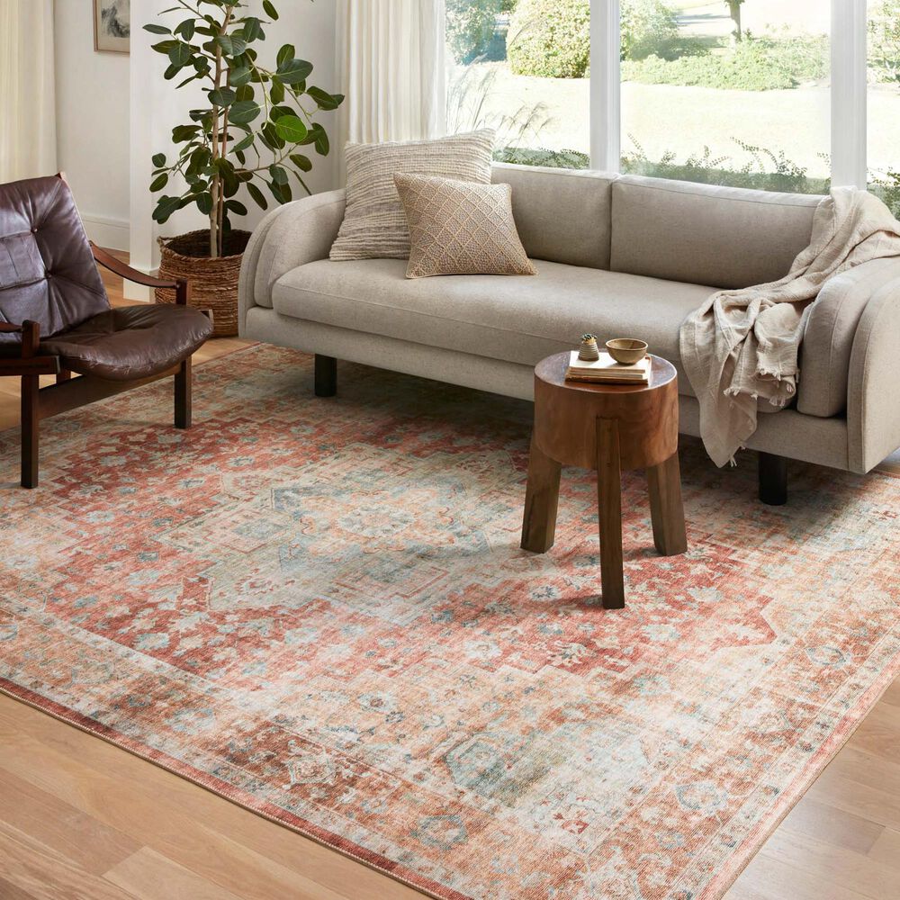 Loloi II Heidi  6&#39; x 9&#39; Terracotta and Aqua Area Rug, , large