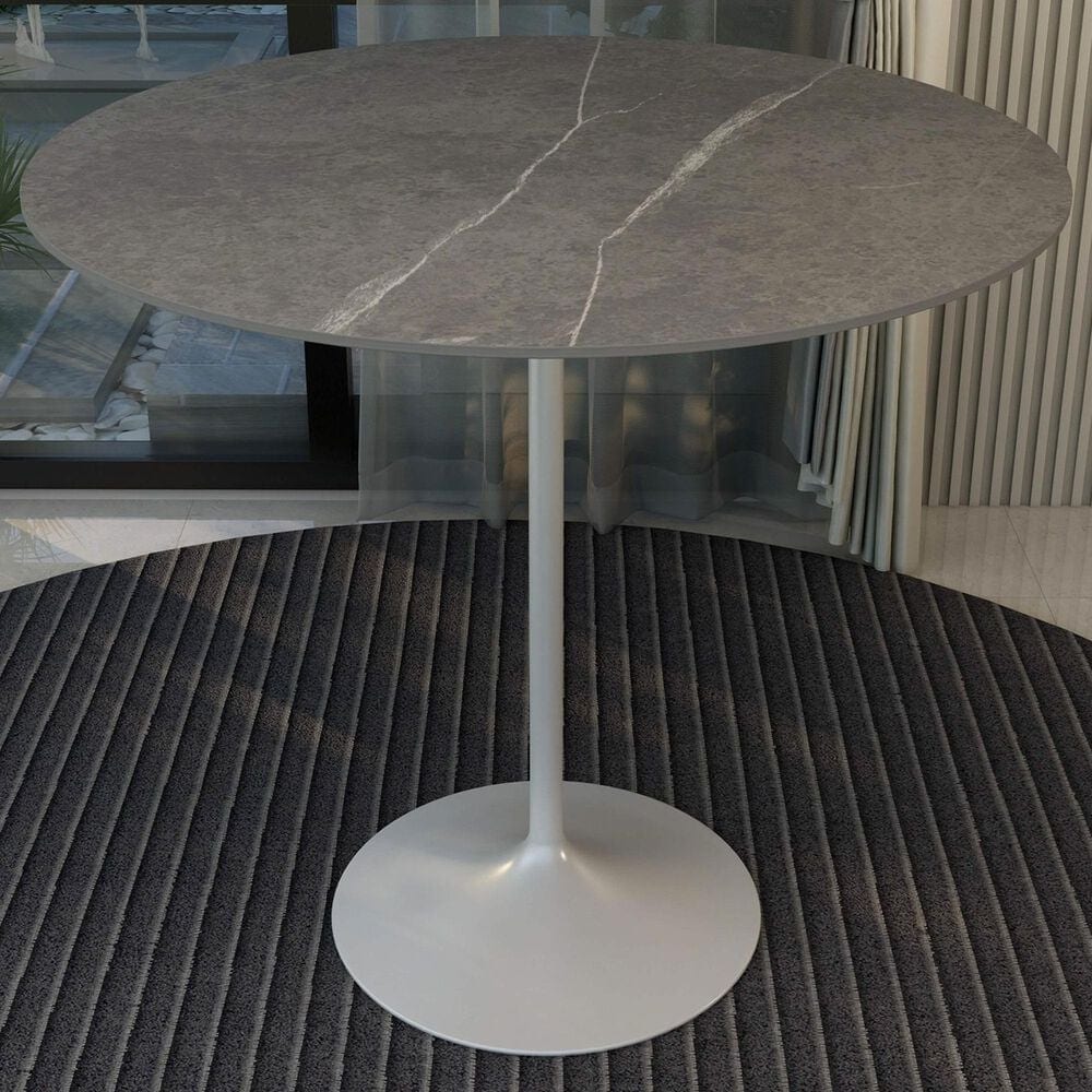 Leisuremod LeisureMod Verve Collection Modern Bar Height Table White Base with 48 Round Marble Grey Sintered Stone Top, , large