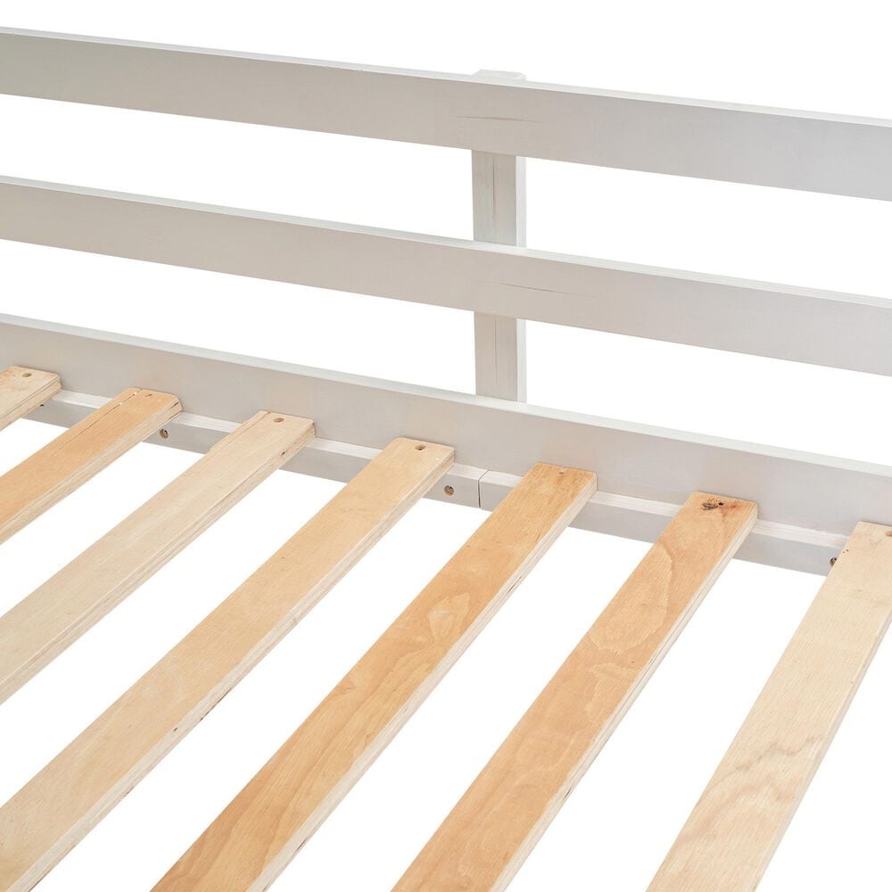 Hearth and Haven Twin over Twin House Bunk Bed with Roof in White and Brown, , large