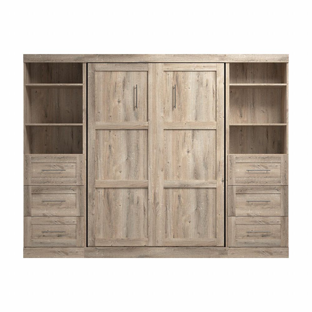 Bestar Pur 130&quot; Full Murphy Storage Bed in Rustic Brown, , large
