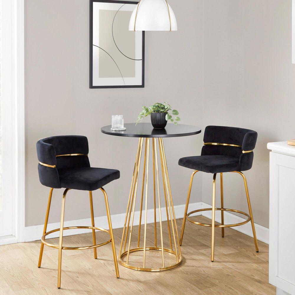 LumiSource Cinch 26" Swivel Counter Stool with Black Upholstery in Gold (Set of 2), , large