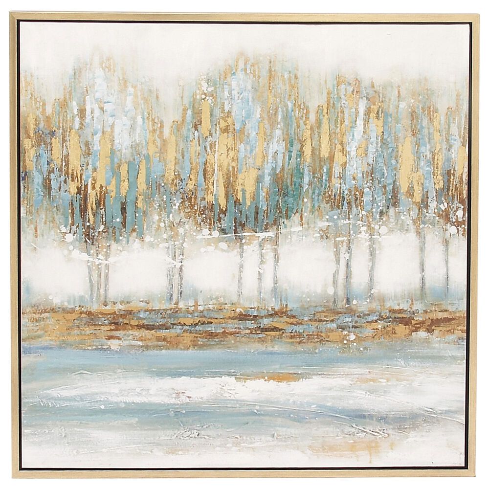 Maple and Jade 39&quot; x 39&quot; Lakeside Canvas Wall Art in Brown, Blue and Yellow, , large